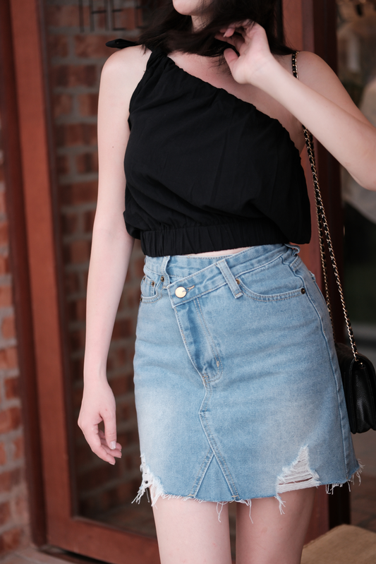 Aria Denim Raw Hem Mini Skirt