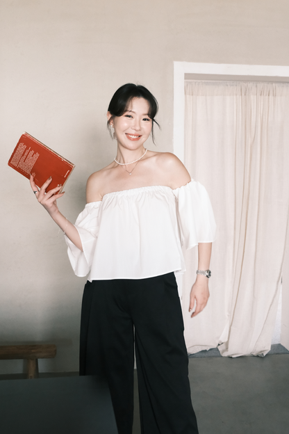 Odette Off-Shoulder Flare Sleeve Top in White