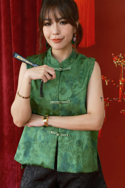 Verdant Ink Cropped Cheongsam Vest (In-Stock)
