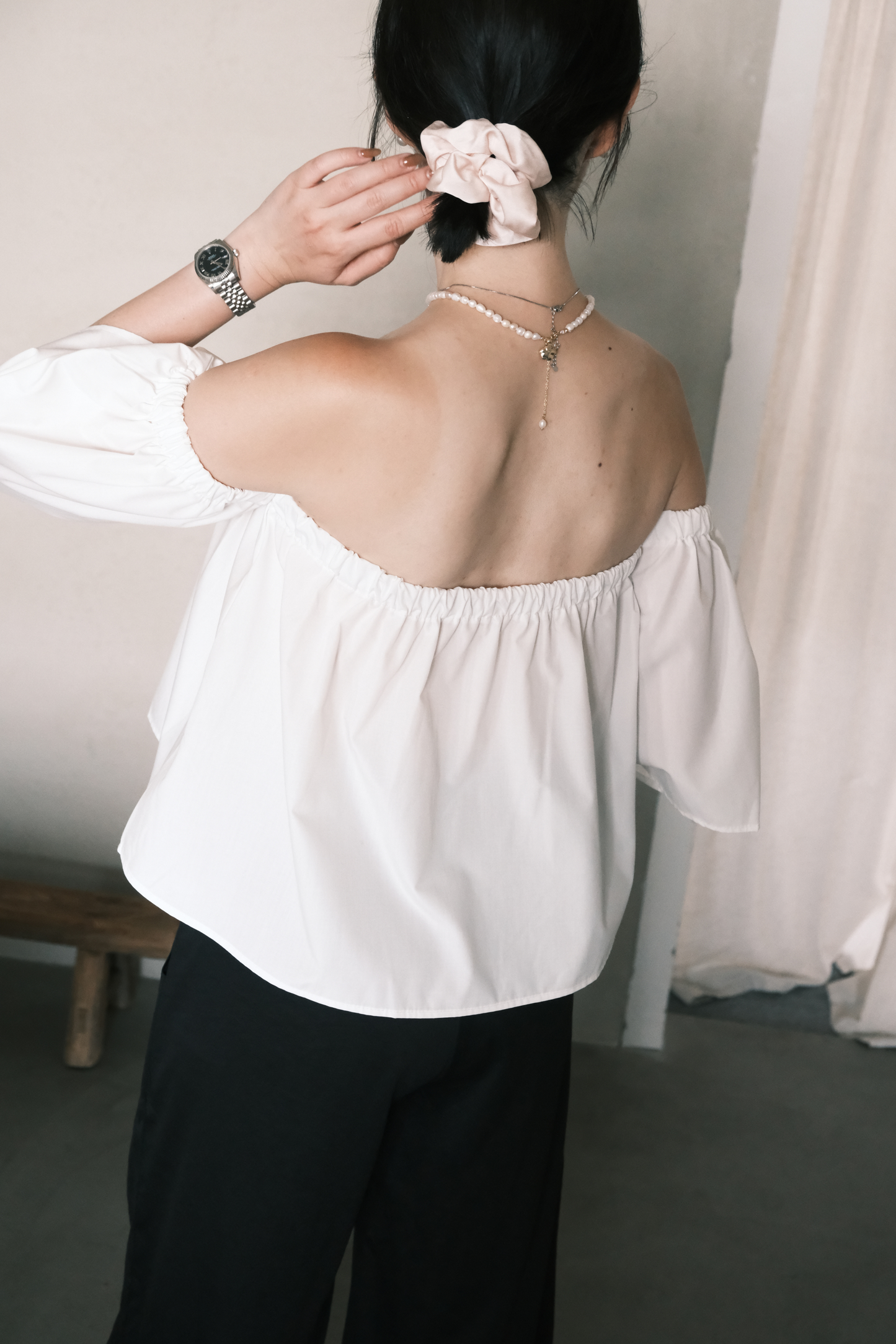 Odette Off-Shoulder Flare Sleeve Top in White