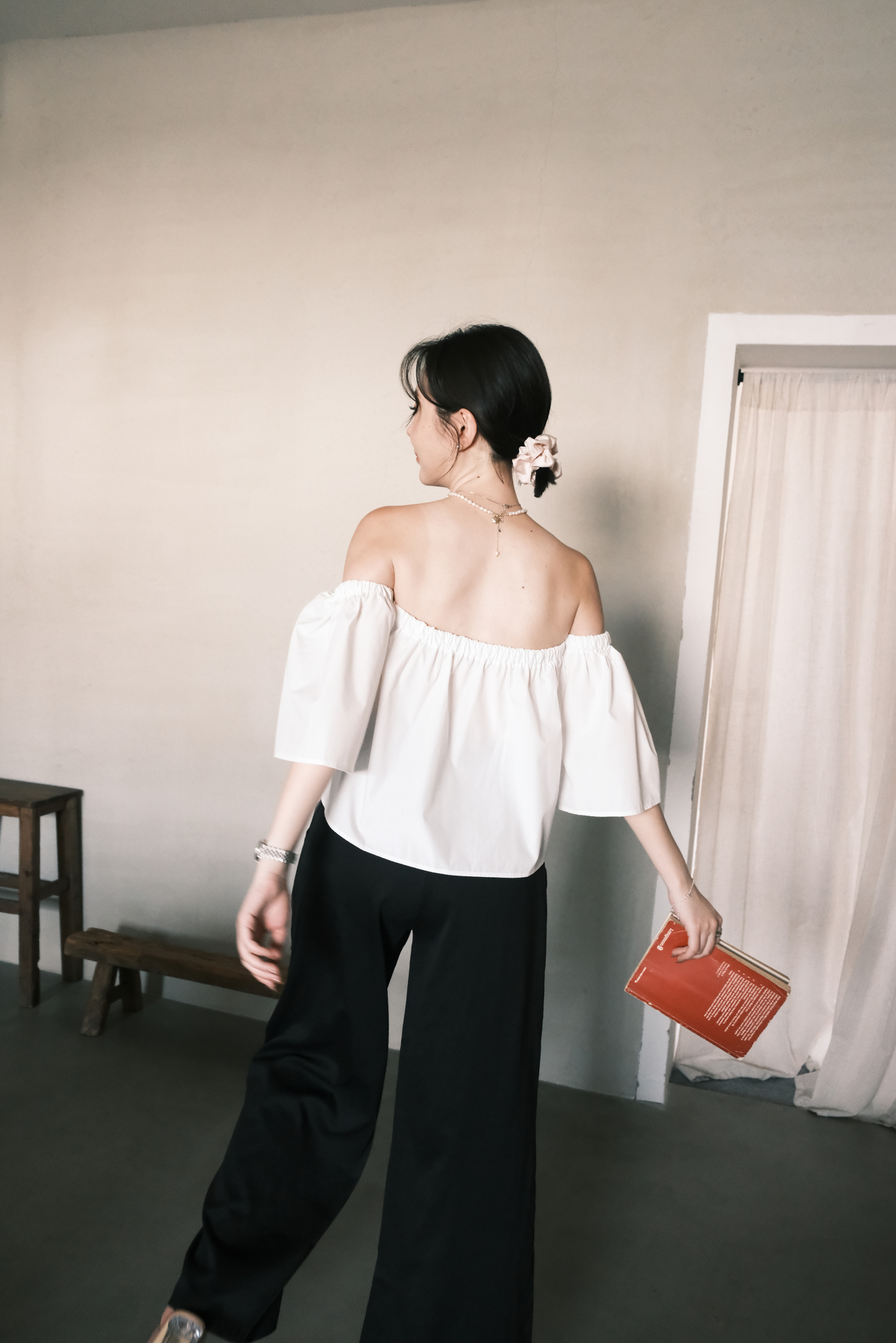 Odette Off-Shoulder Flare Sleeve Top in White