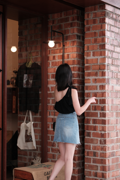 Aria Denim Raw Hem Mini Skirt