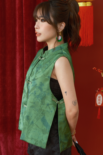 Verdant Ink Cropped Cheongsam Vest (In-Stock)