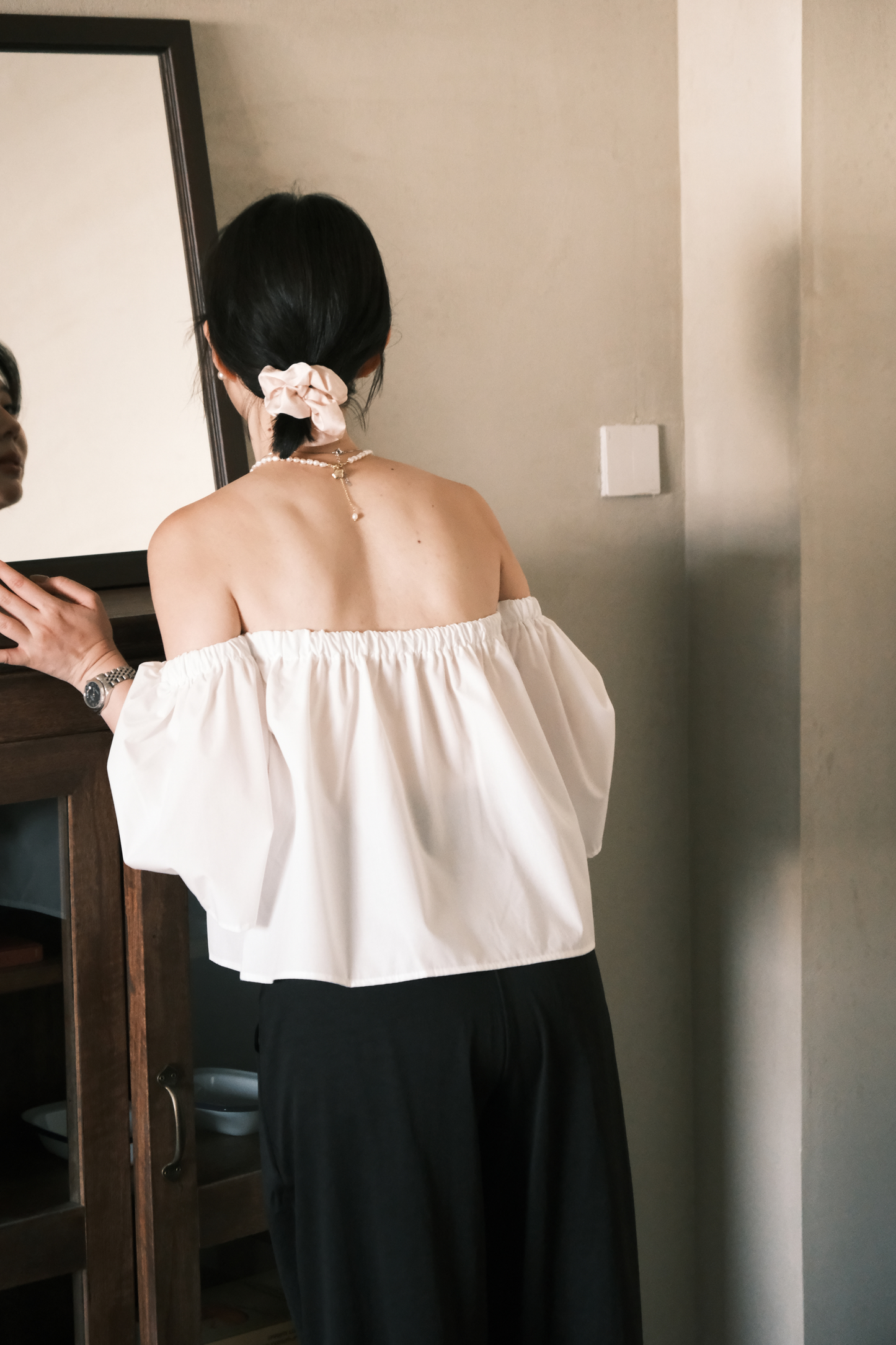 Odette Off-Shoulder Flare Sleeve Top in White