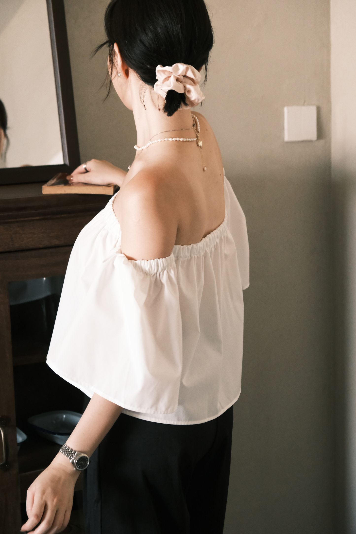 Odette Off-Shoulder Flare Sleeve Top in White