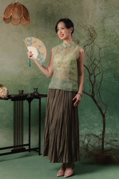 Leonelle Crinkle Pleat Skirt in Coffee
