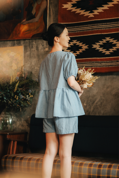 Maëlle Bow Tie Stripe TwinSet in Light Blue