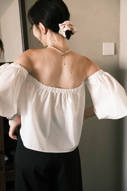 Odette Off-Shoulder Flare Sleeve Top in White