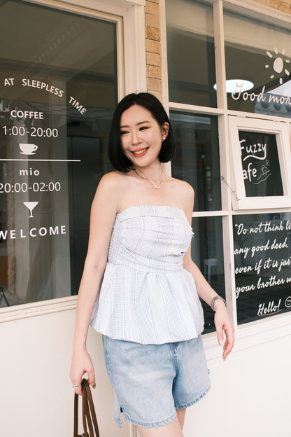 Lilou Gingham Bow Peplum Top