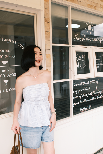 Lilou Gingham Bow Peplum Top