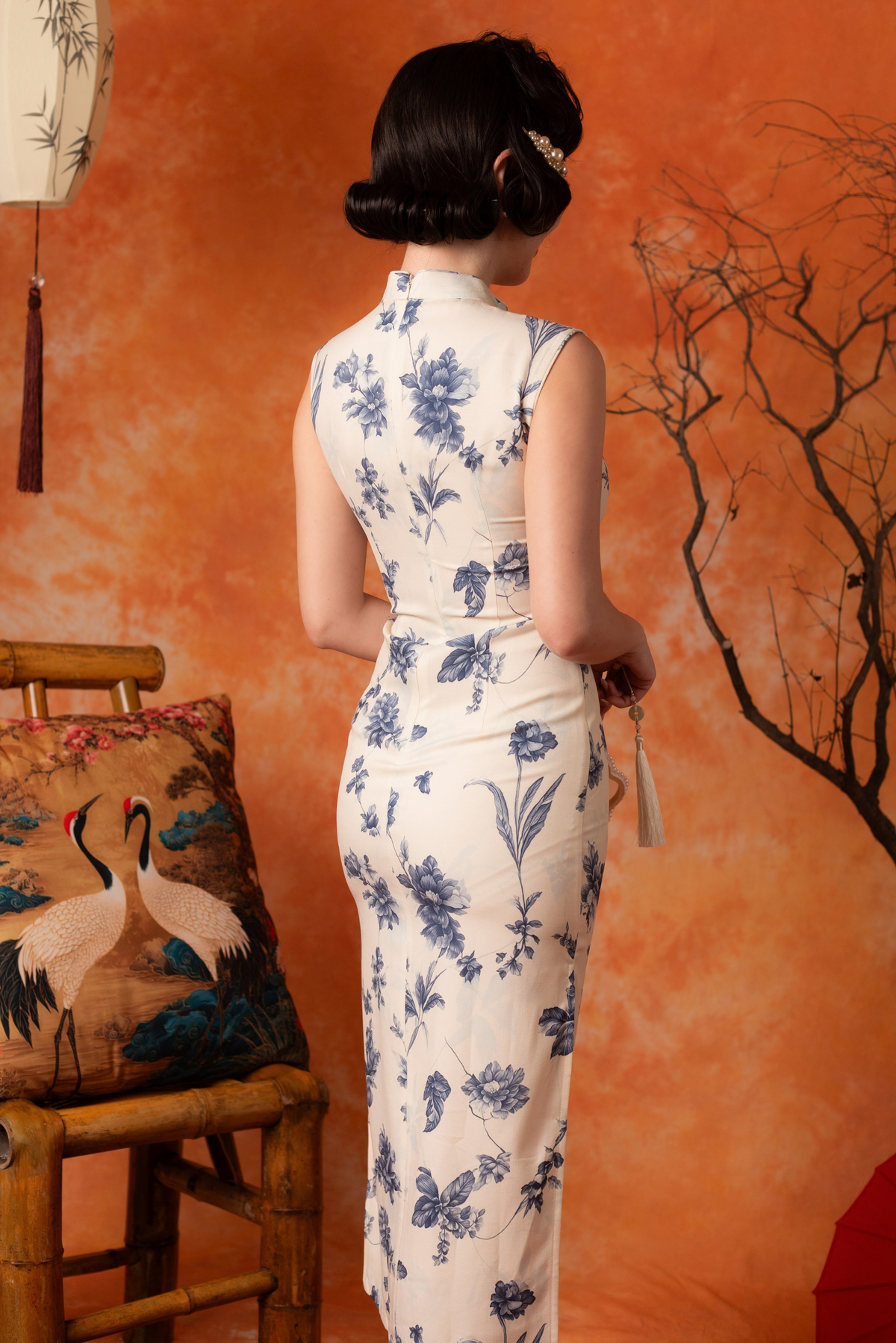 Marisol Porcelain Cheongsam Dress in Ivory