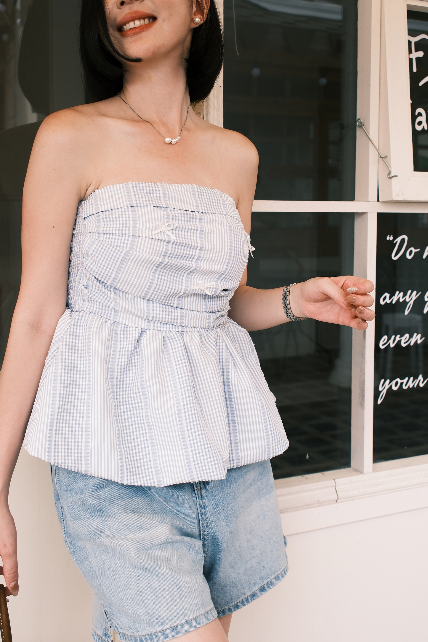 Lilou Gingham Bow Peplum Top