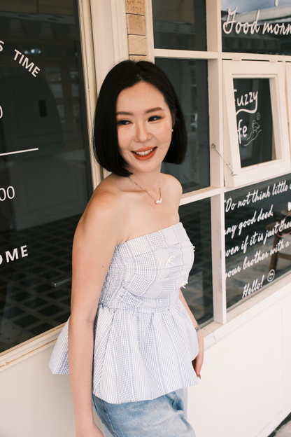 Lilou Gingham Bow Peplum Top