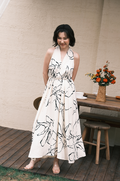 Noir Fleur Halter Maxi Dress in Cream