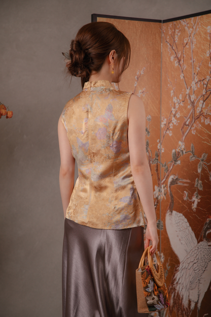 Selma Garden Cheongsam Top in Gold