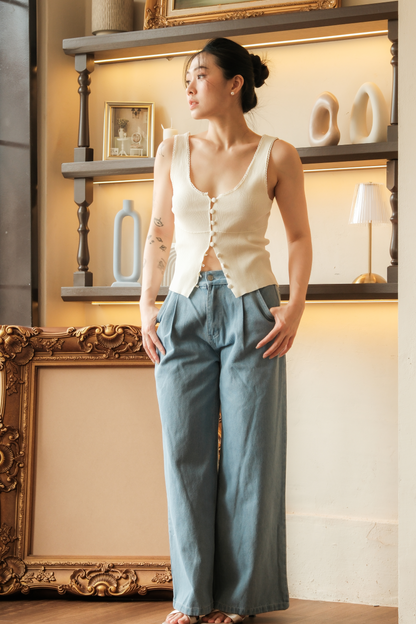 Élise Knit Button Tank in Beige