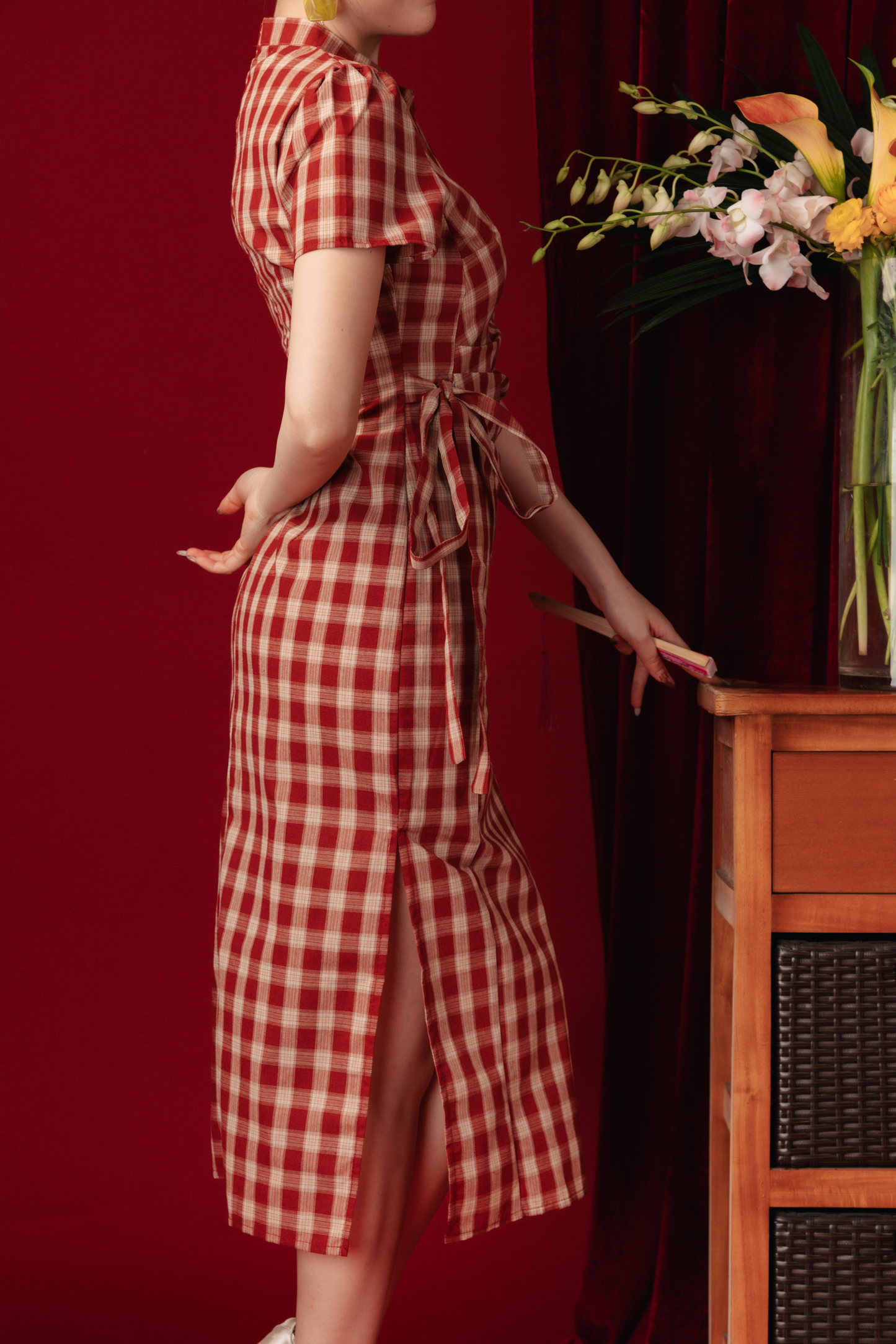 Camille Checked Mandarin Wrap Dress