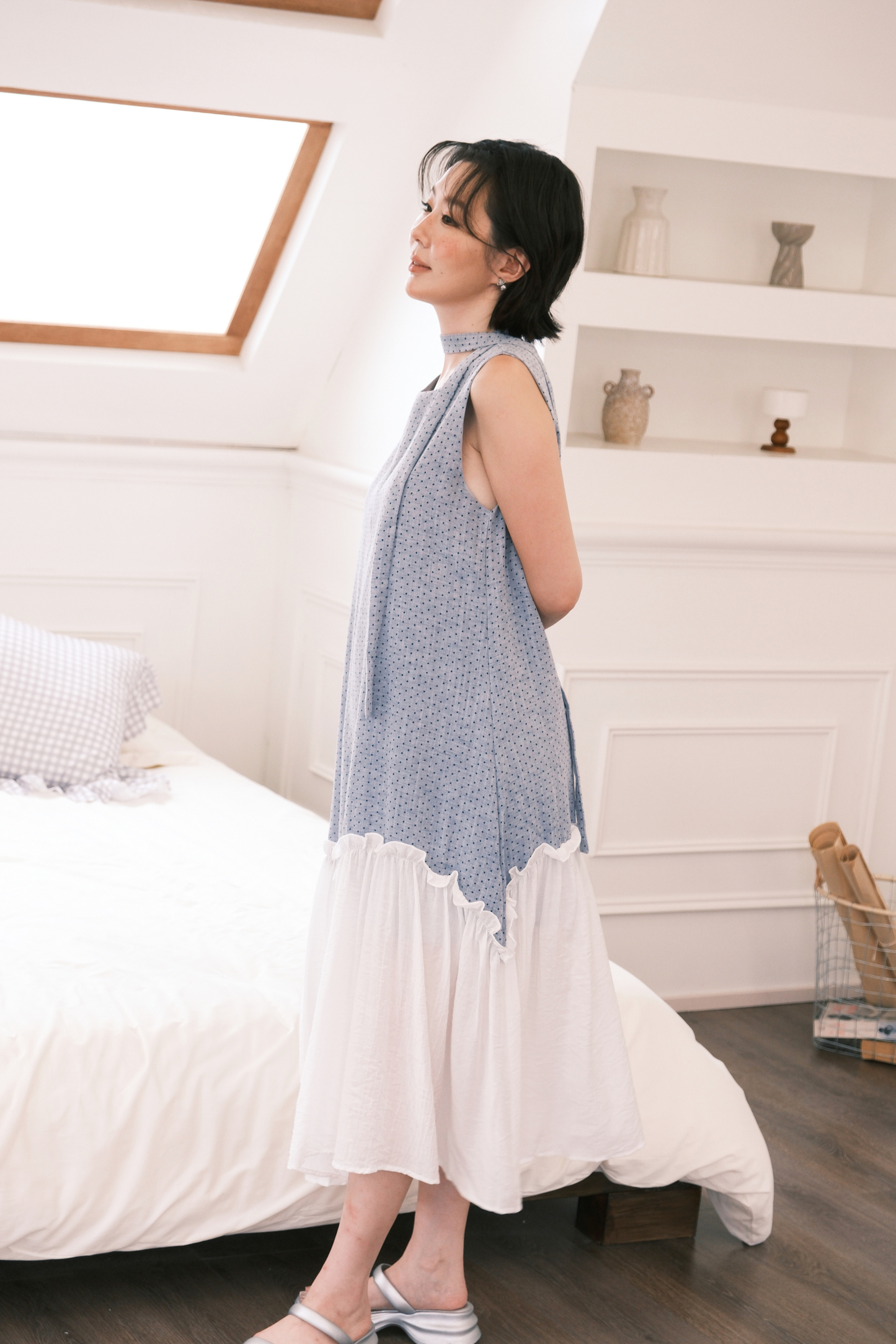 Aurelia Dot Maxi Dress in Powder Blue
