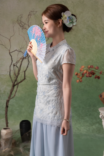 Amara Cheongsam Dress in Light Blue