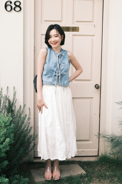 Rhea Lace-Up Denim Vest in Blue