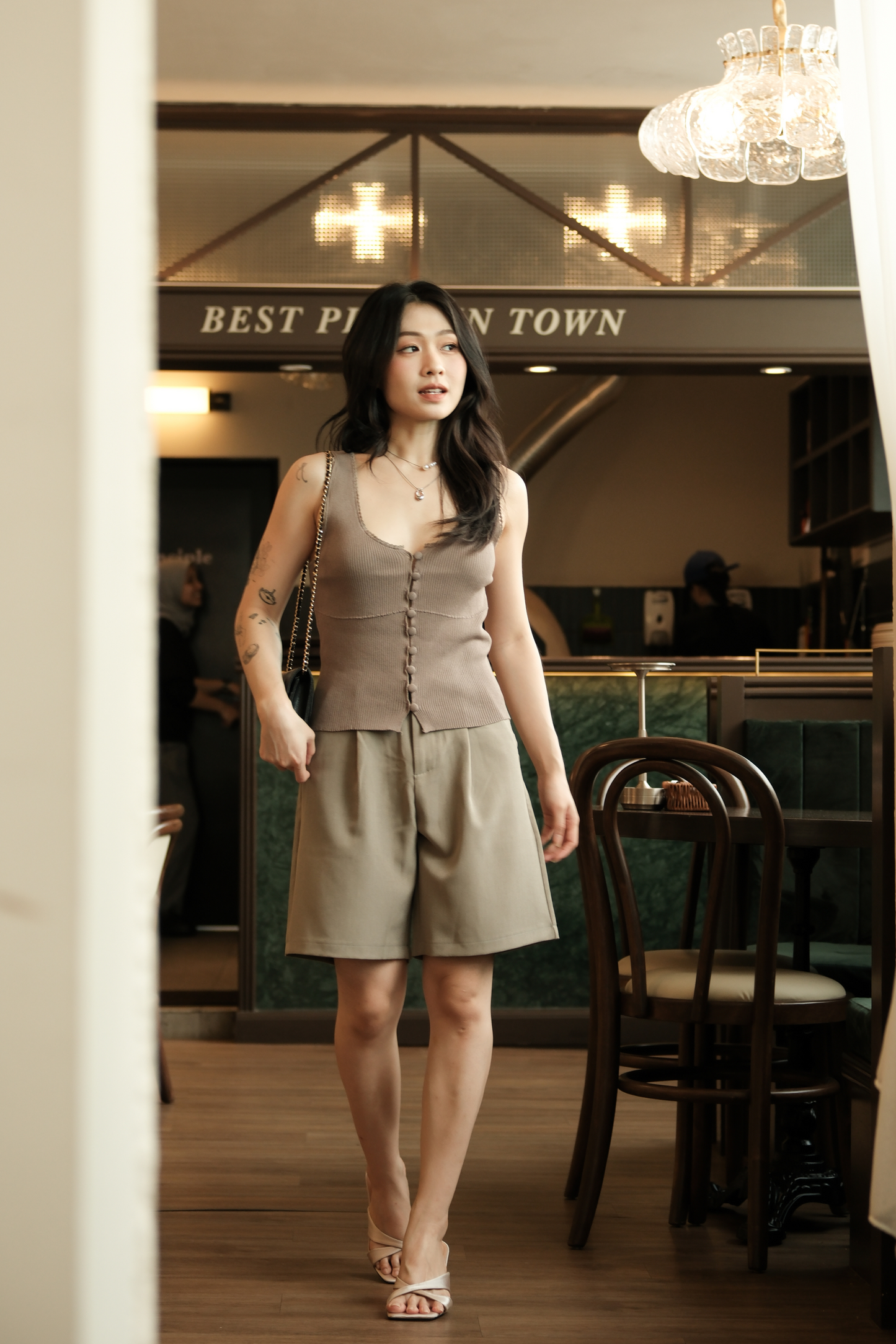 Élise Knit Button Tank in Khaki