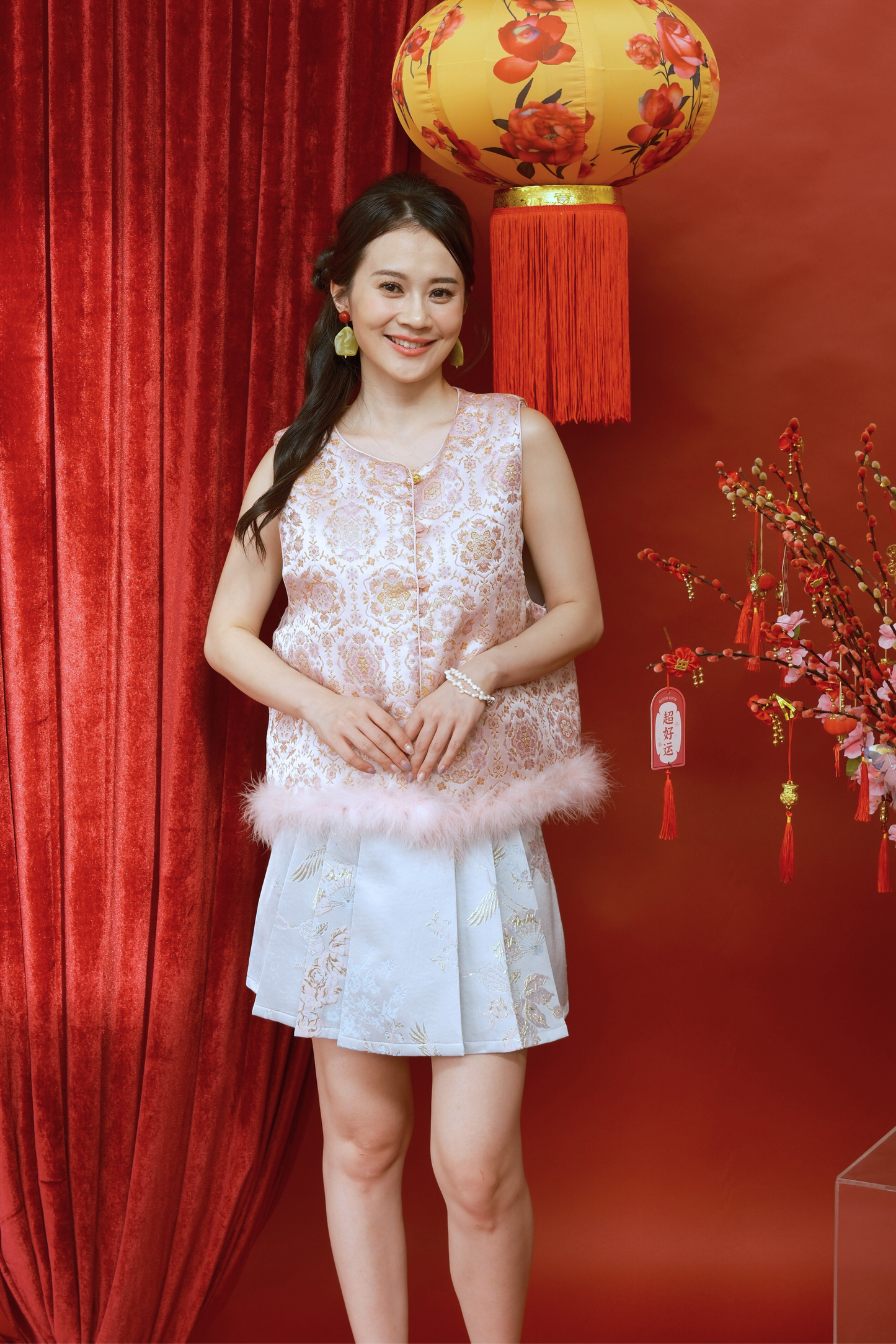 Lunelle Brocade Feather-Trim Vest