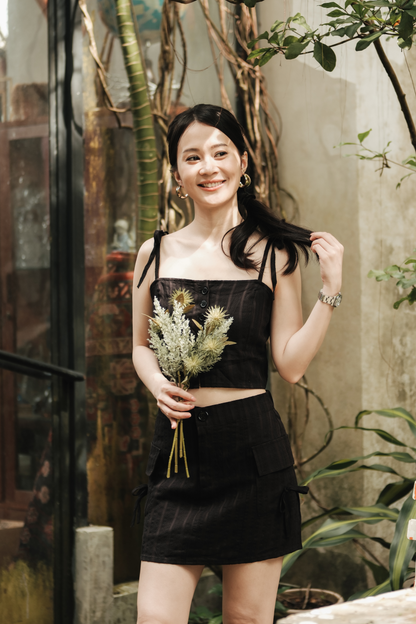 Élise Textured Knit Cami & Skirt Set in Black