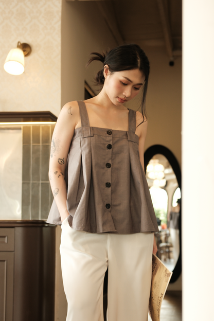Sabine Button-Front Swing Cami Top in Grey