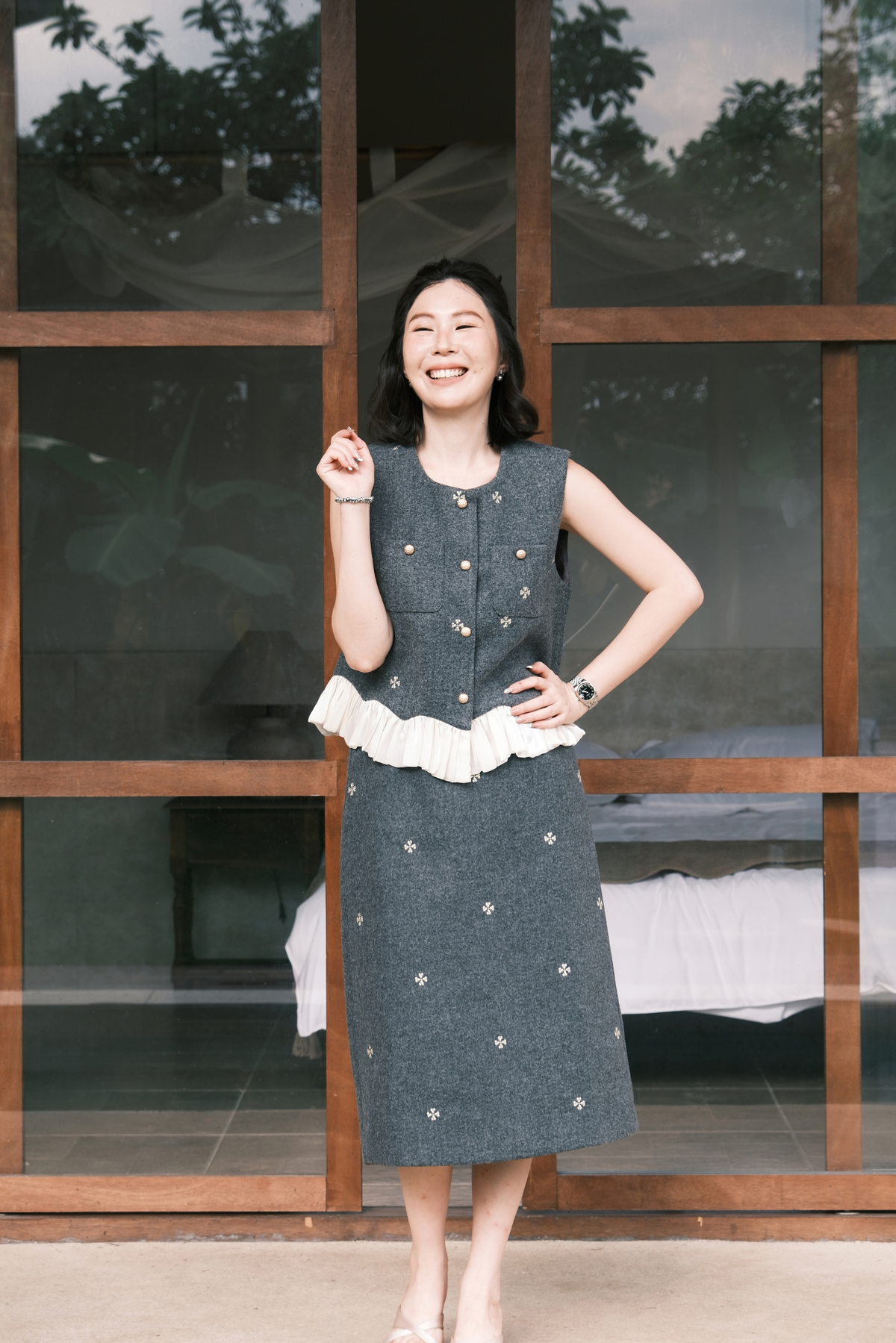Colette Top & Skirt Set in Grey