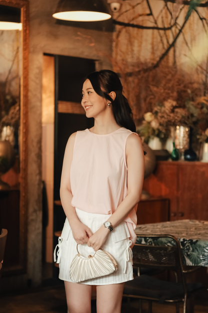 Inès Draped Back Knot Top in Ballet Pink