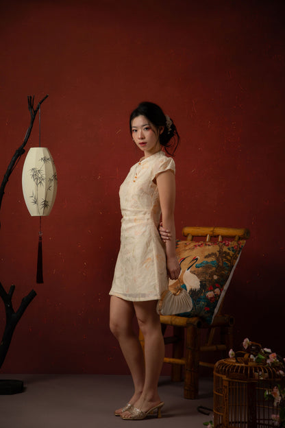 Oriental Garden Cheongsam Dress in Ivory
