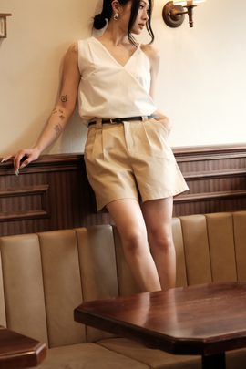 Cleo Tailored Bermuda Shorts in Beige