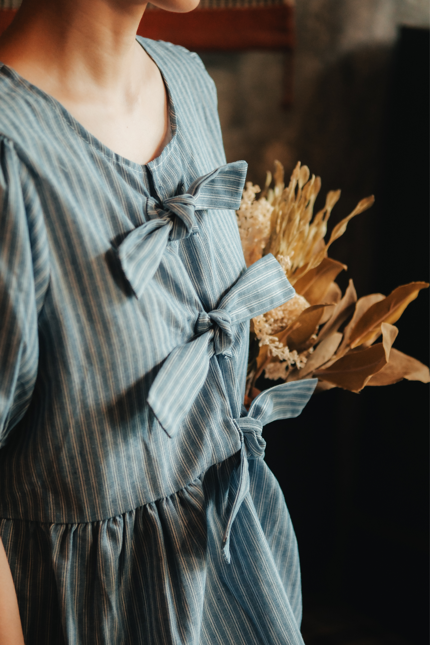 Maëlle Bow Tie Stripe TwinSet in Light Blue
