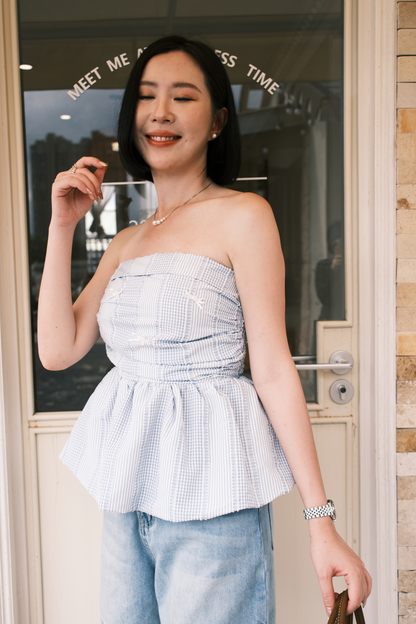 Lilou Gingham Bow Peplum Top