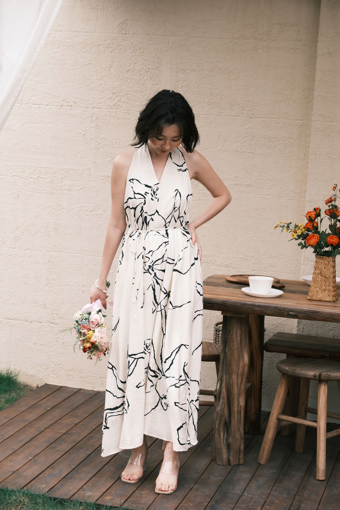 Noir Fleur Halter Maxi Dress in Cream