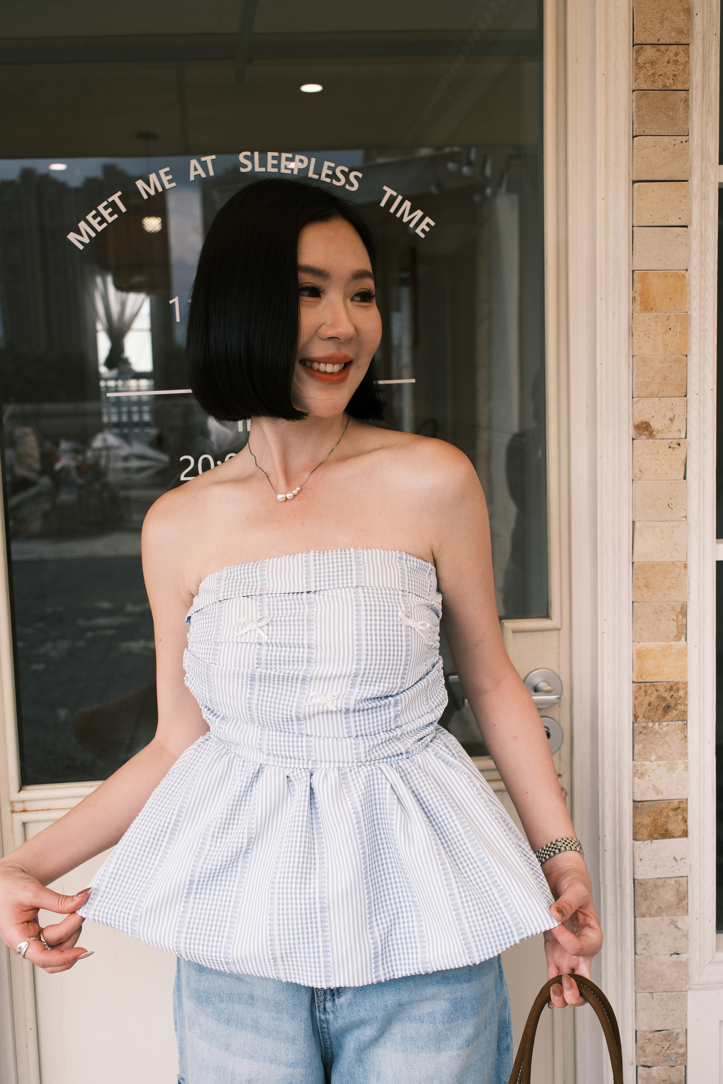 Lilou Gingham Bow Peplum Top