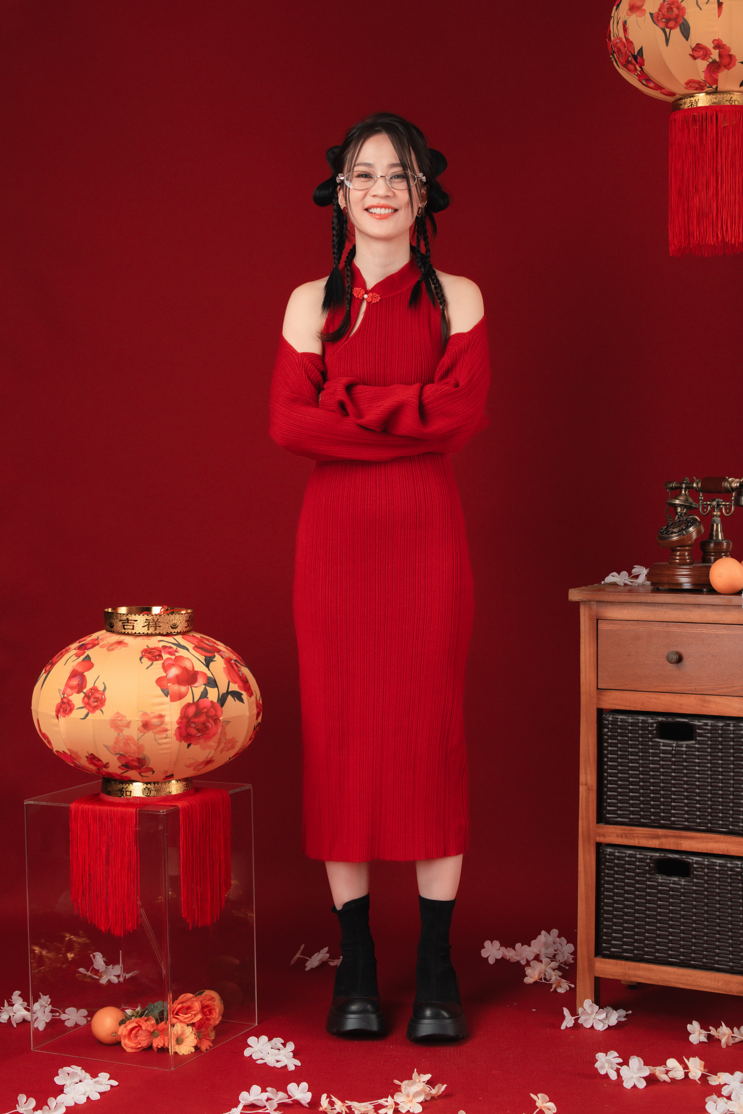 Liora Knit Mandarin Two-Piece Dress in Red (In-Stock)