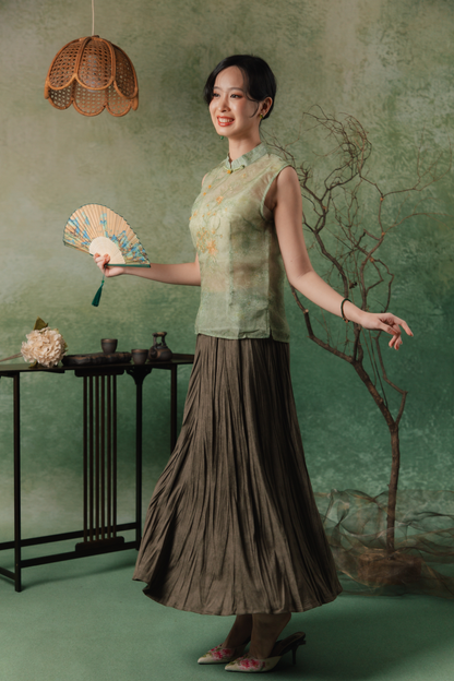 Leonelle Crinkle Pleat Skirt in Coffee