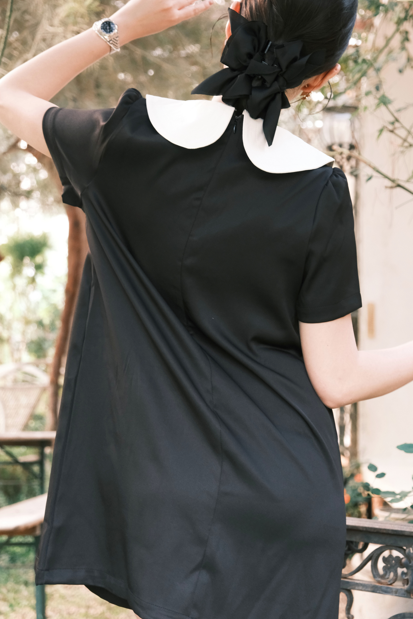 Daphne Peter Pan Mini Dress in Black