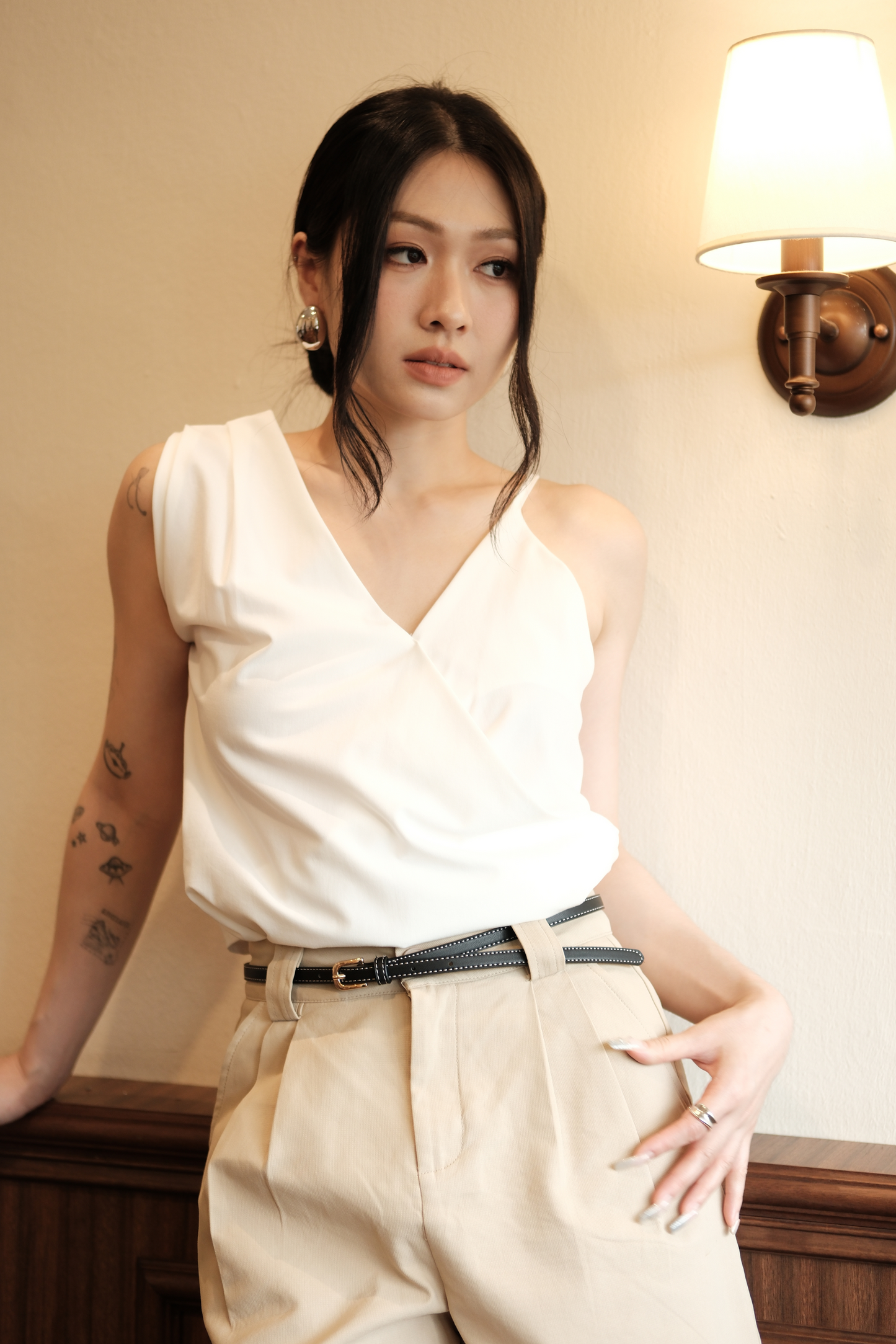 Cleo Tailored Bermuda Shorts in Beige