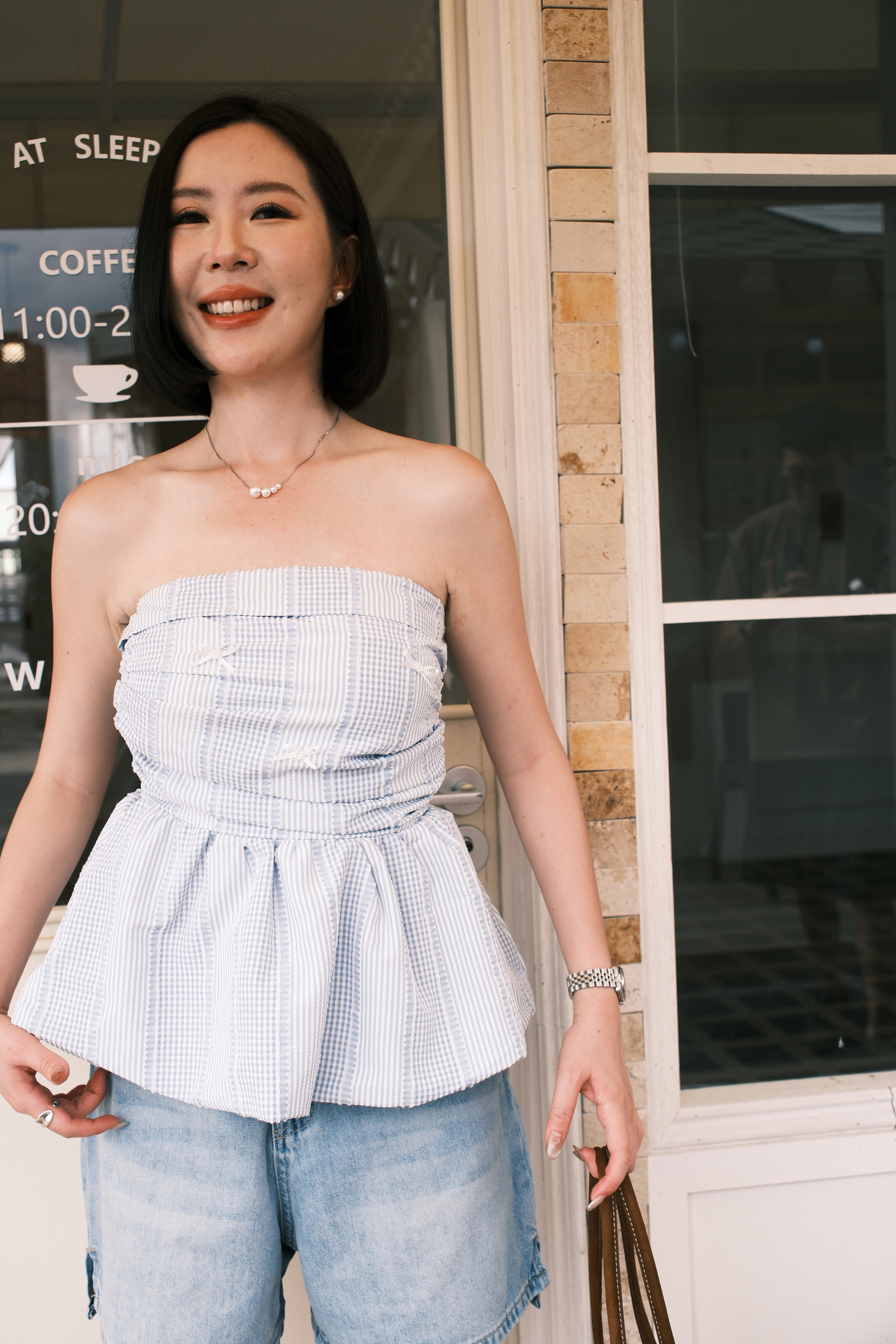 Lilou Gingham Bow Peplum Top