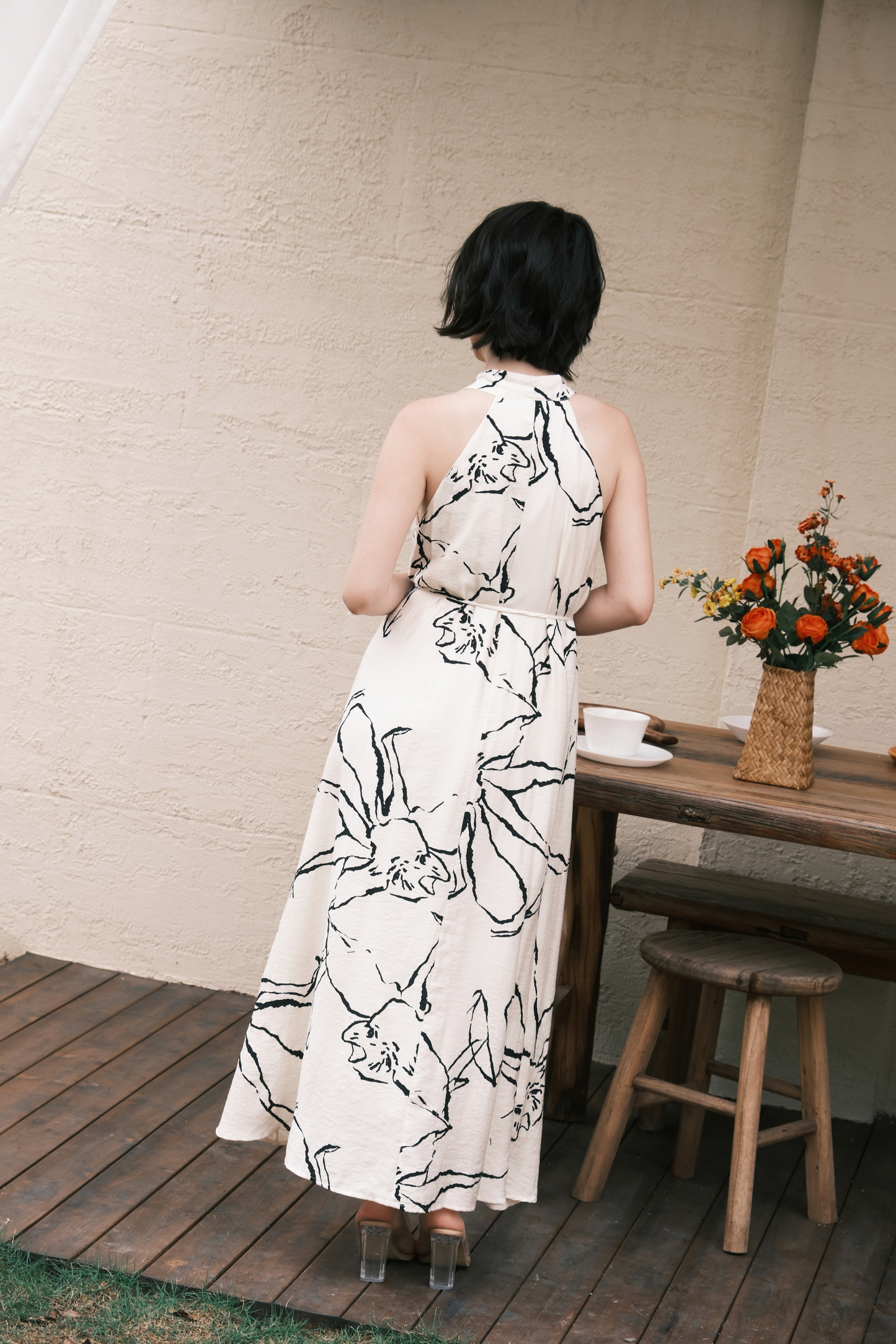 Noir Fleur Halter Maxi Dress in Cream