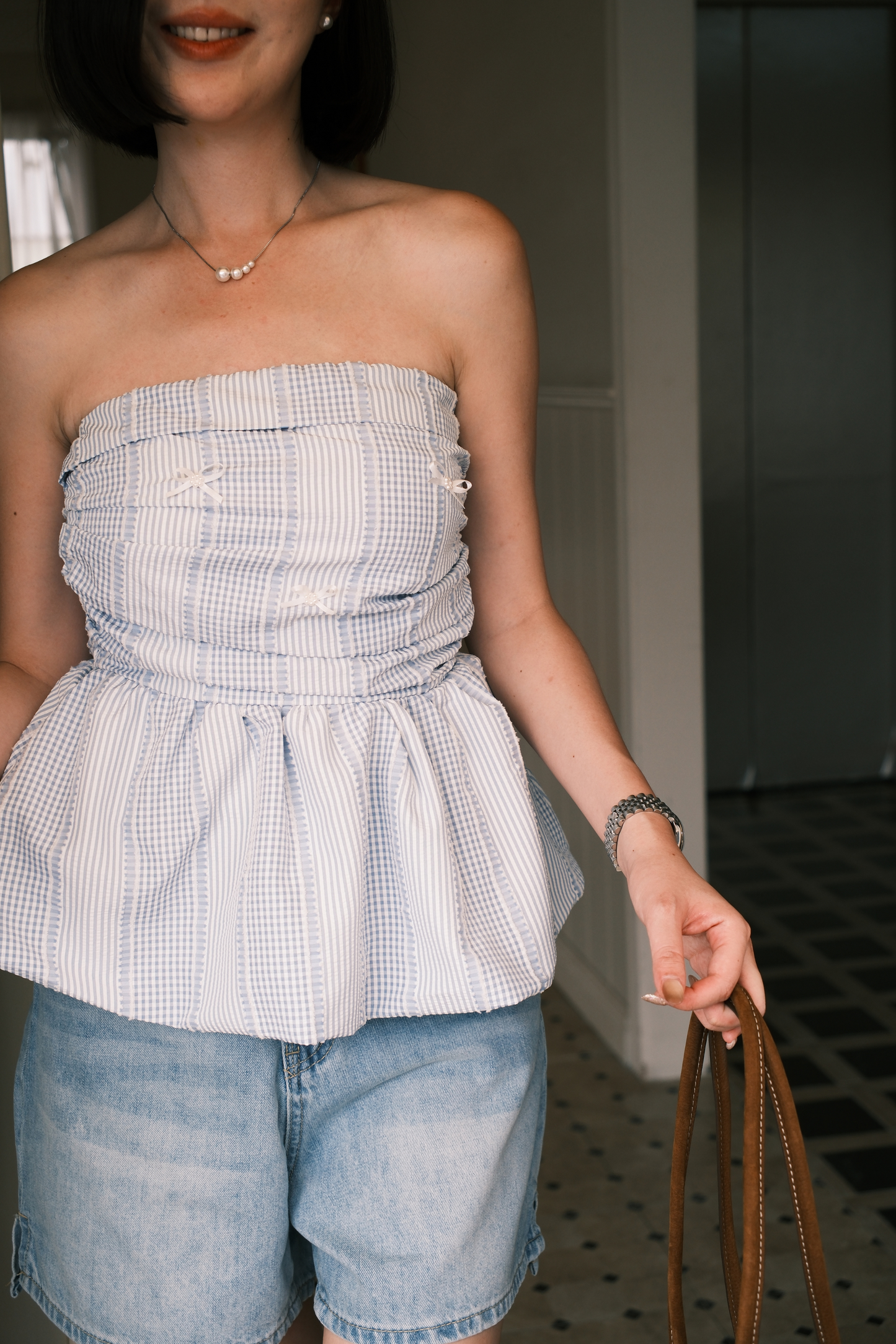 Lilou Gingham Bow Peplum Top