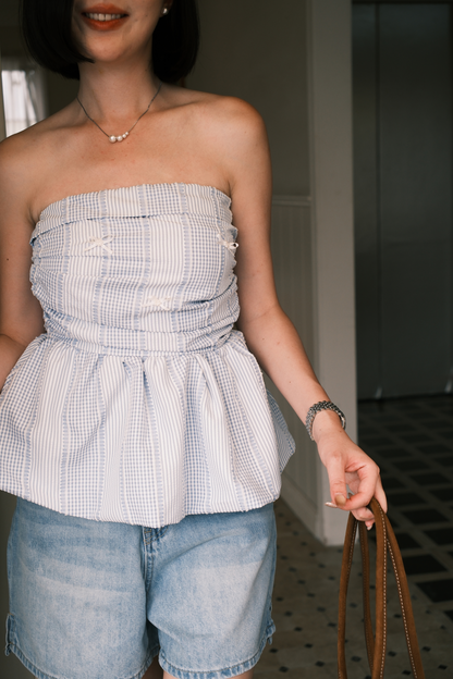 Lilou Gingham Bow Peplum Top