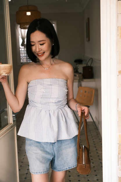 Lilou Gingham Bow Peplum Top