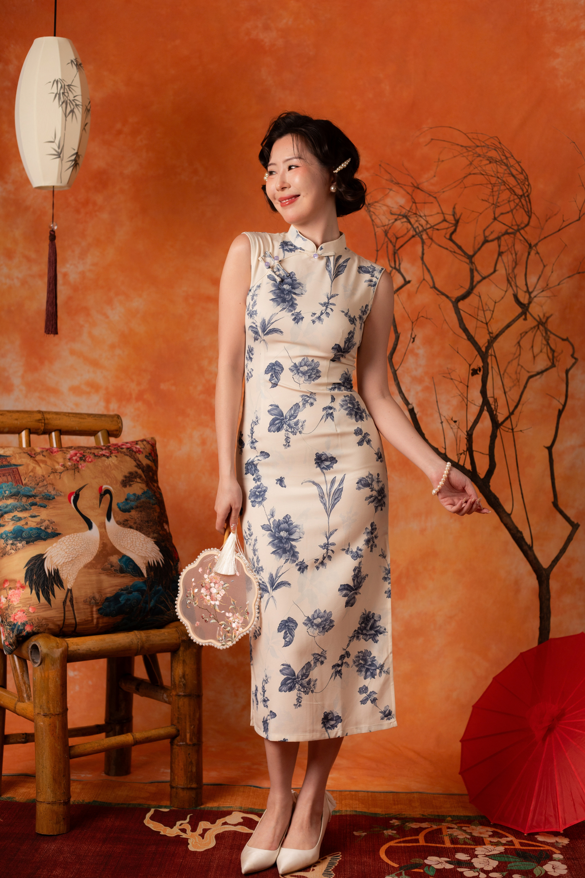Marisol Porcelain Cheongsam Dress in Ivory