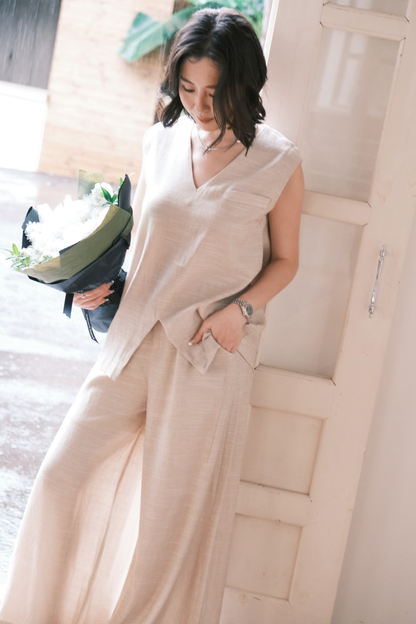 Lunelle Linen Layered Set in Light Khaki