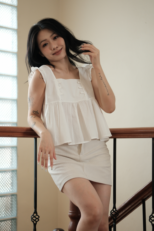 Chloe Corduroy A-Line Mini Skirt in Beige