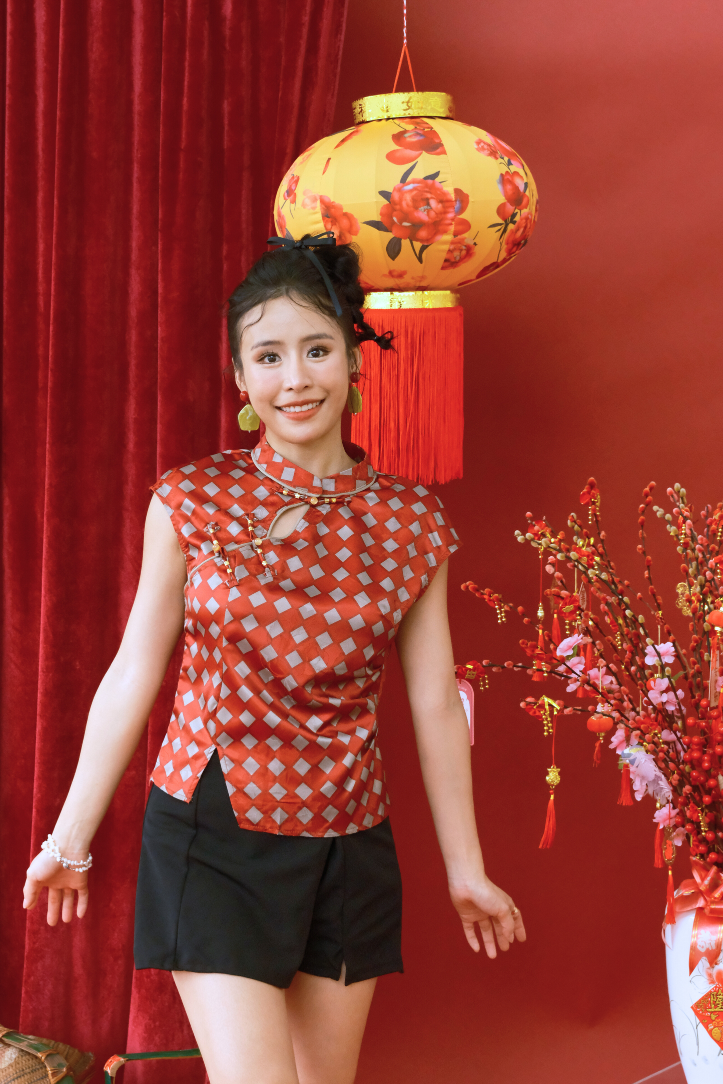 Ruby Jacquard Modern Qipao Top (In-Stock)