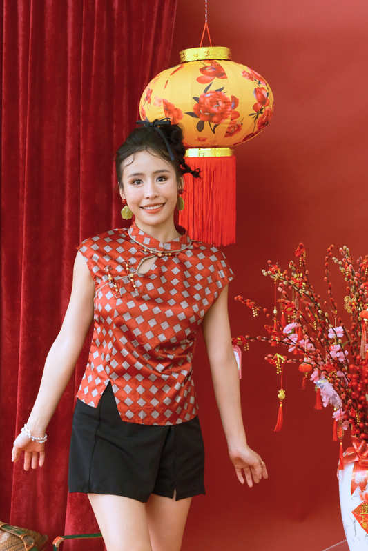 Ruby Jacquard Modern Qipao Top (In-Stock)